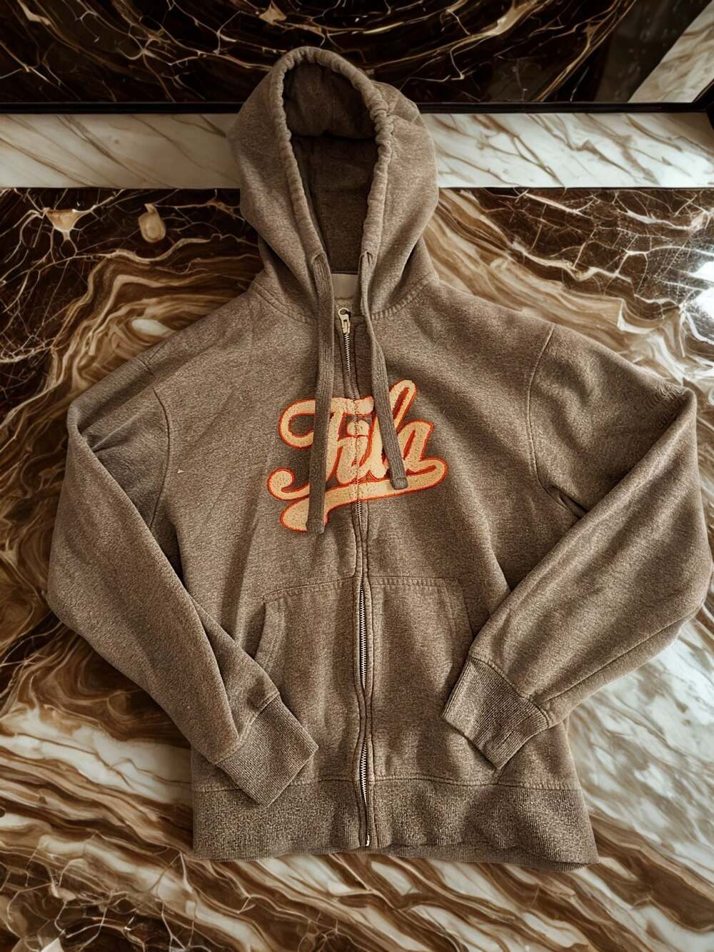 F-Box by FILA Full-Zip Hoodie | Sherpa Script Logo | Fleece Lined | Y2K Vintage
